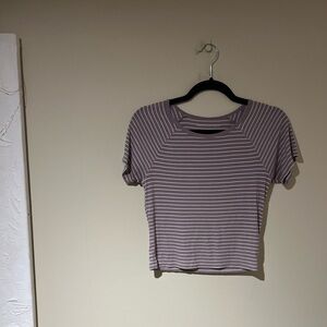 American Eagle Ribbed Soft & Sexy Cropped Baby Tee - Small in Purple and White